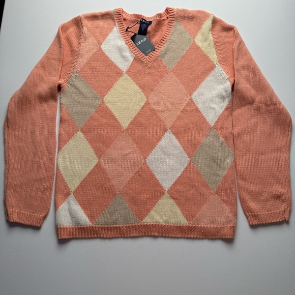 IZOD Sweaters - IZOD Ladies Cotton Argyle Sweater Size Med